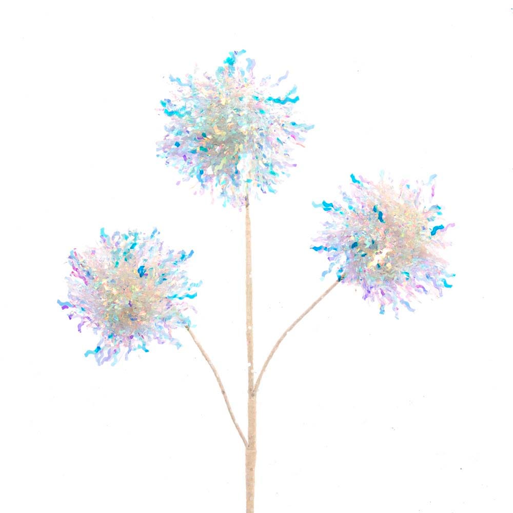 White and Iridescent Tinsel Ball Spray The Country Christmas Loft