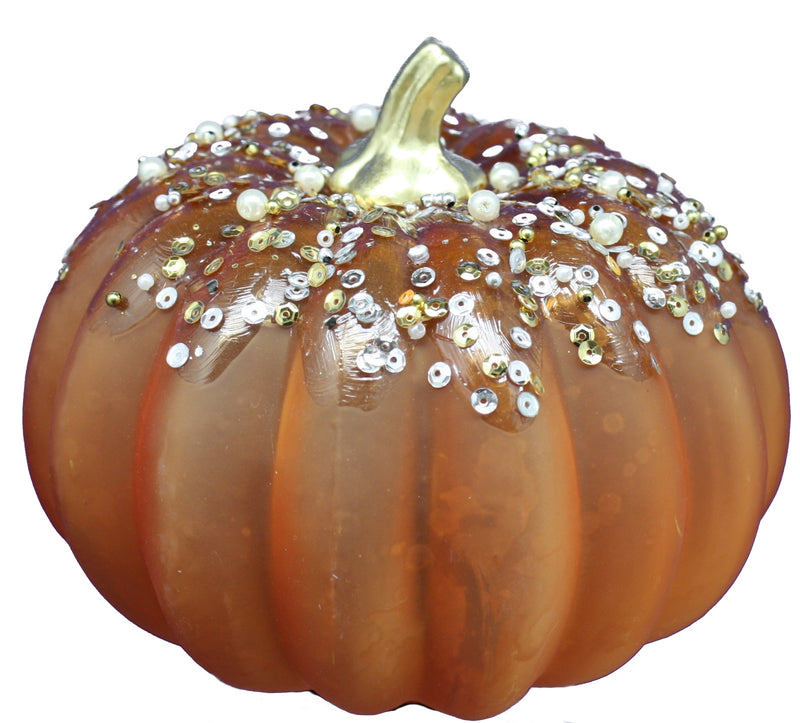 Handblown Glass Harvest Pumpkin with Jewel Accent - - The Country Christmas Loft