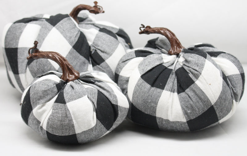 Fabric Black and White Plaid Pumpkins - 3 Piece Set - The Country Christmas Loft