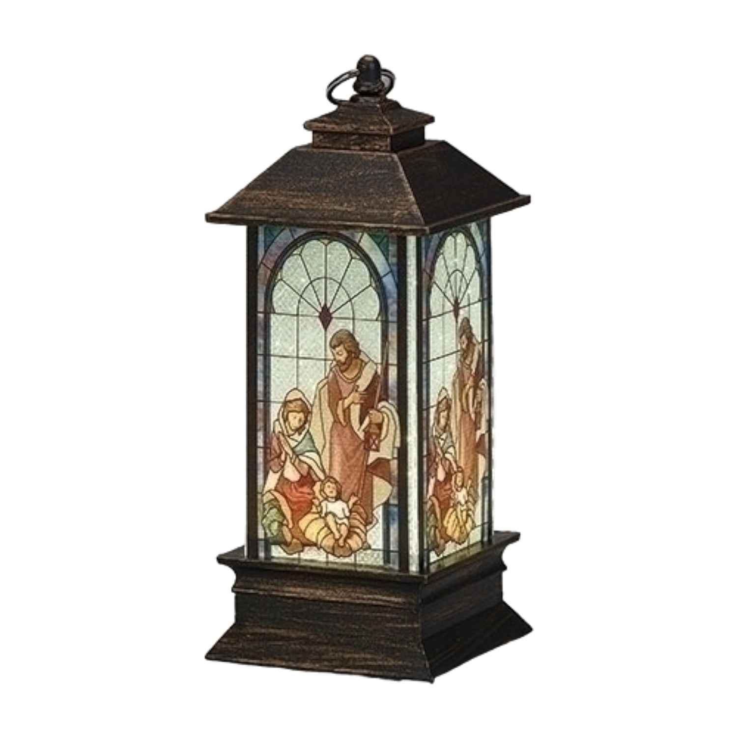 Roman Lanterna LED Con Sacra Famiglia, Bianco, 27,9 Cm - Effetto Swirl