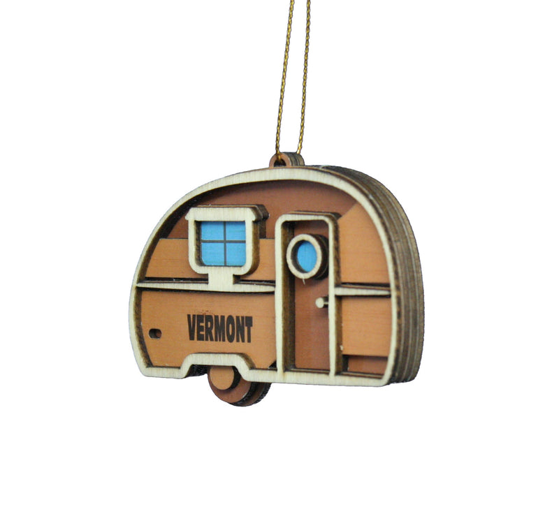 Wooden Vermont 'Airstream' Camper Ornament