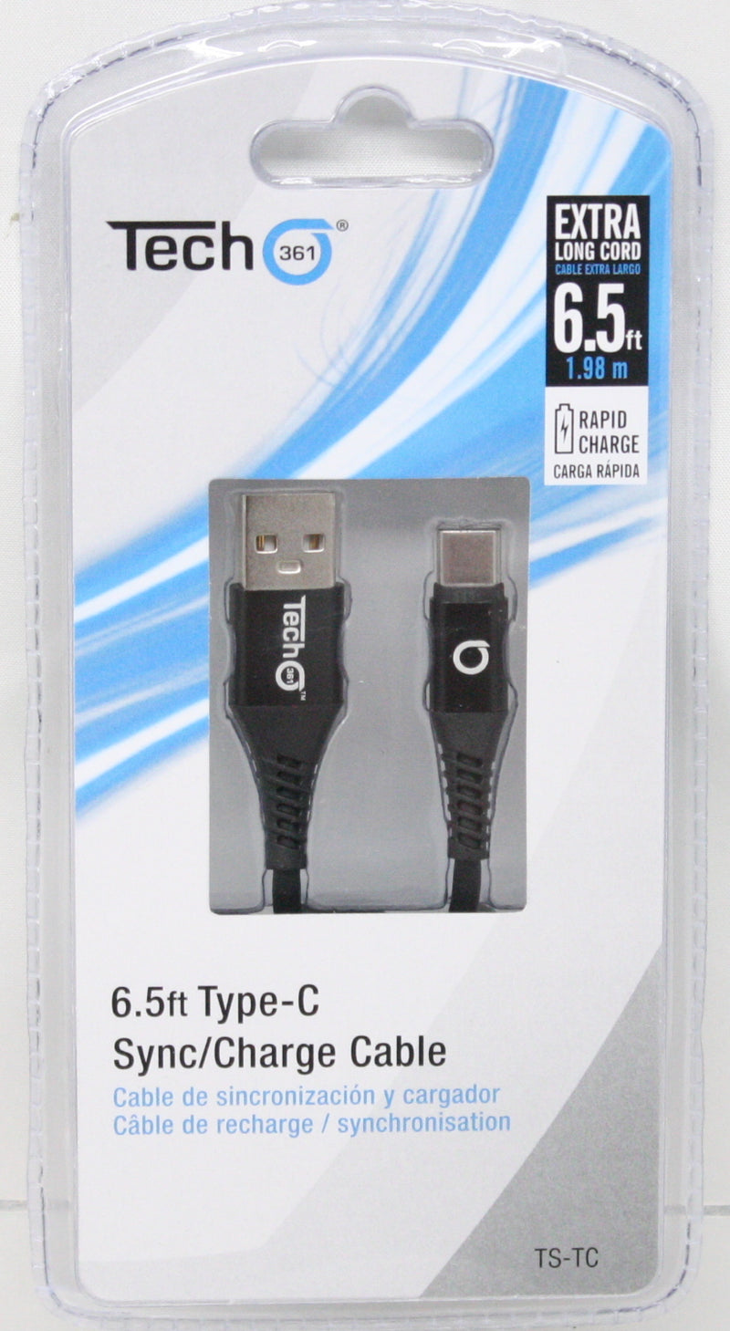USB type C 6.5 foot Sync/Charge Cable - Black