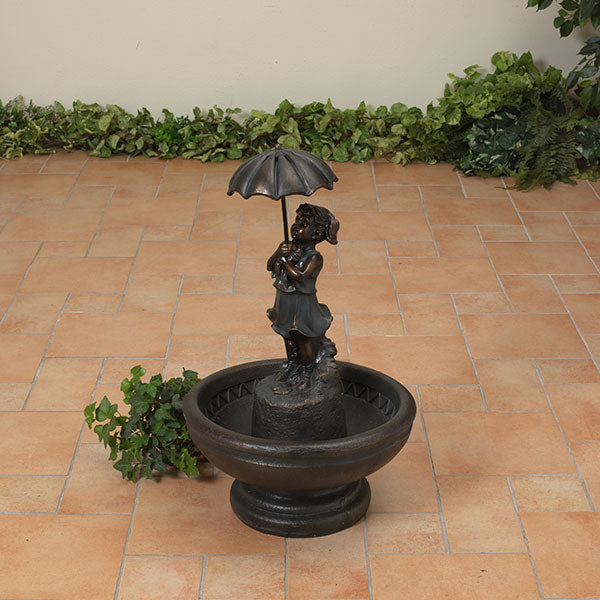 29-Inch Tall Girl Holding Umbrella Water Fountain - The Country Christmas Loft