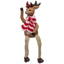 Red and White Striped Scarf with Cardinal Reindeer Shelfsitter