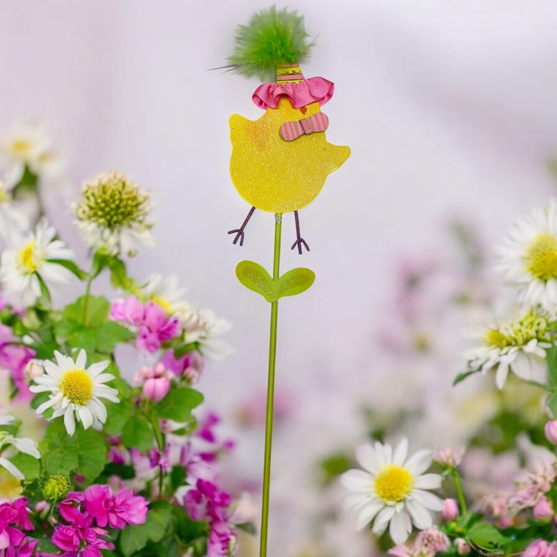 15 Inch Metal & Wood Spring Stake - Yellow Chick
