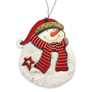 Fuzzy Wooden Snowman Ornament - 4 Inches