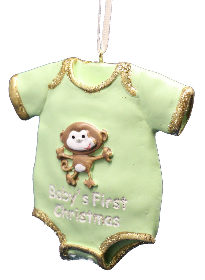 Baby's First Christmas Onesie Ornament - Green - Monkey