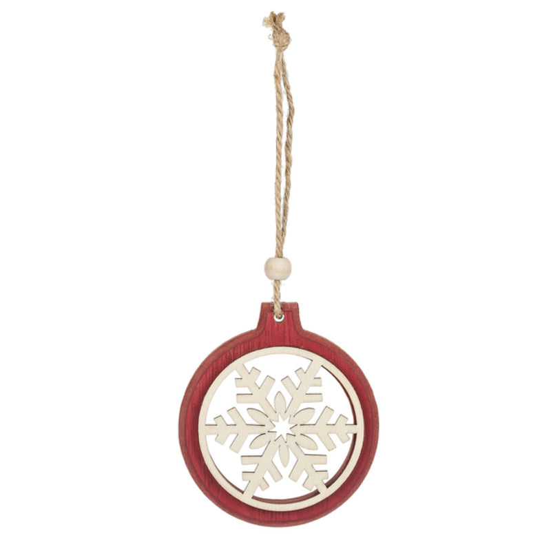 Wooden Icon Ornament - Snowflake - Red - The Country Christmas Loft