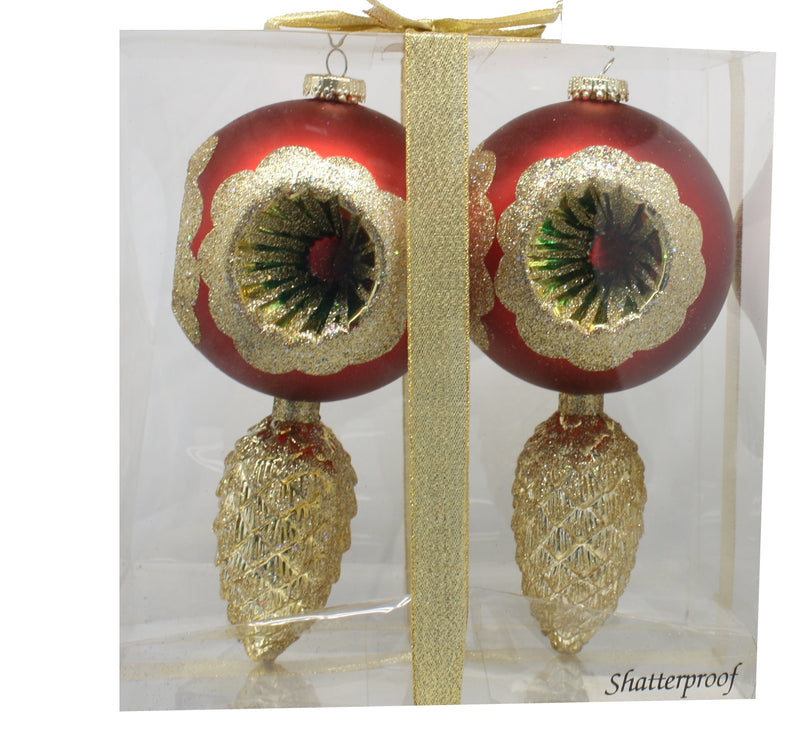 Red Pinecone Reflector Shatterproof Ornament Set - The Country Christmas Loft