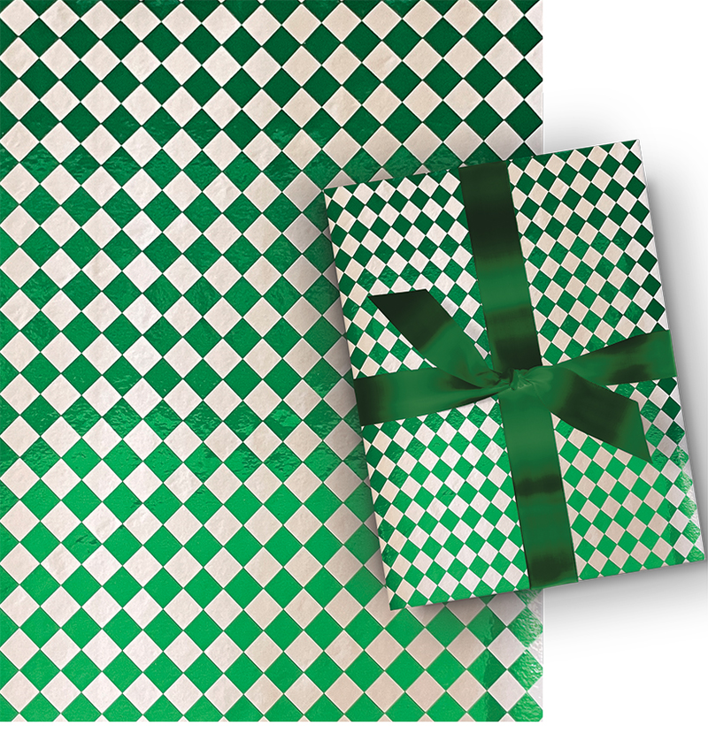 Premium Foil Roll Wrap - 30" x 120" - Emerald Checkered Delight