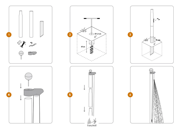 Fairybell 20FT Sectional Alu Pole - Black
