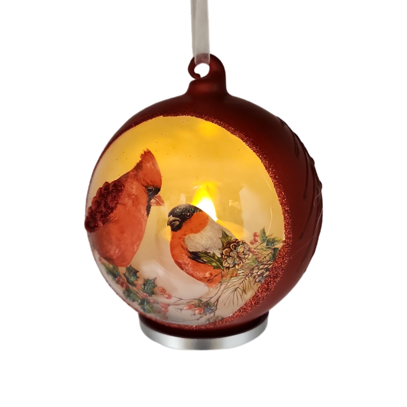 Cardinal LED Lighted Glass Ornament - 2 Birds