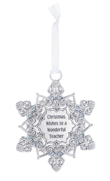 Gem Snowflake Ornament - Christmas Wishes for a Wonderful Teacher - The Country Christmas Loft