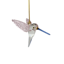 Feeding Hummingbird glass Ornament - Pink Wings / Blue Tail / Blue Beak