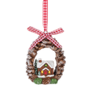 Snowy Gingerbread Cottage Pinecone Wreath Ornament