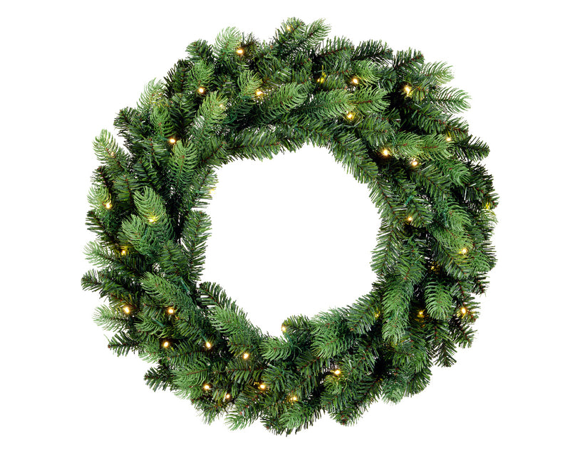 Ottawa Fir Solar-Powered Pre-Lit Wreath - 32 Inches