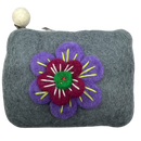 Felt Wool  Artisan Gray Coin Purse with Flower Applique - Gift Shoppe >> Handbags & Wallets >> Wallets - by Us Sherpa