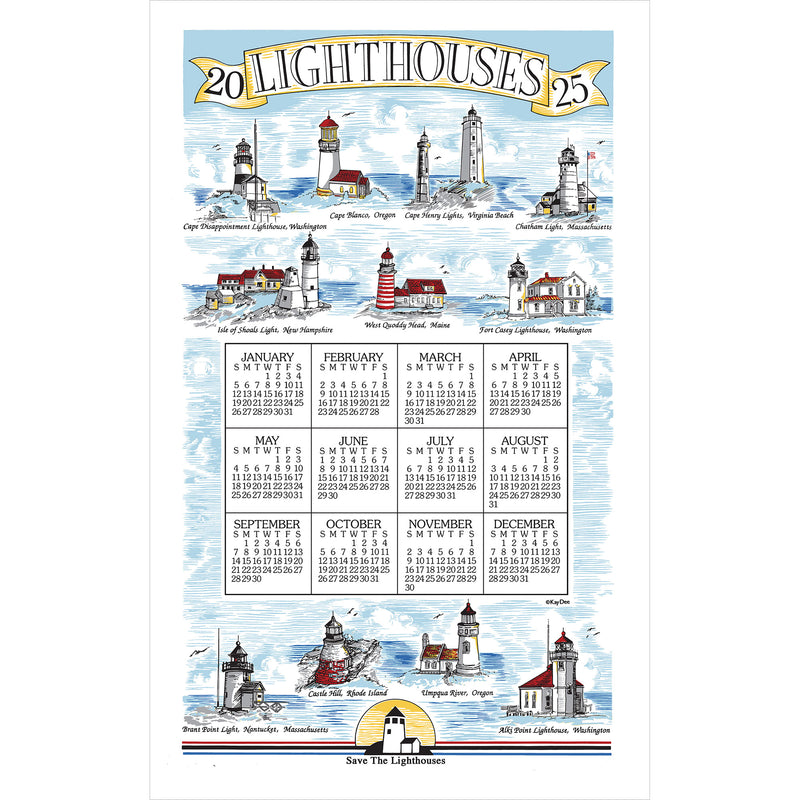 2025 Linen Calendar Towel - Lighthouses