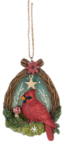 Woodland Cardinal in Twig Wreath Ornaments