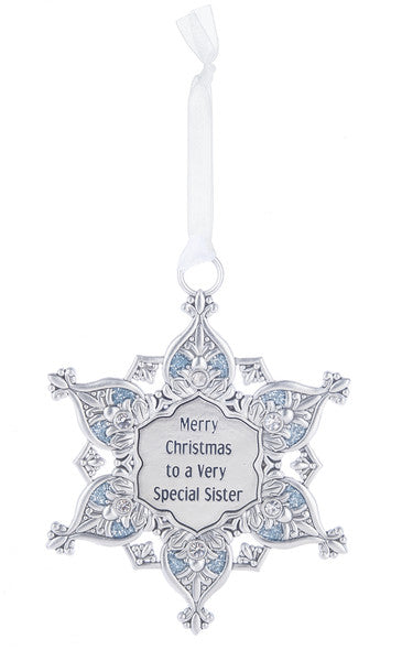 Gem Snowflake Ornament - Merry Christmas to a Very Special Sister - The Country Christmas Loft