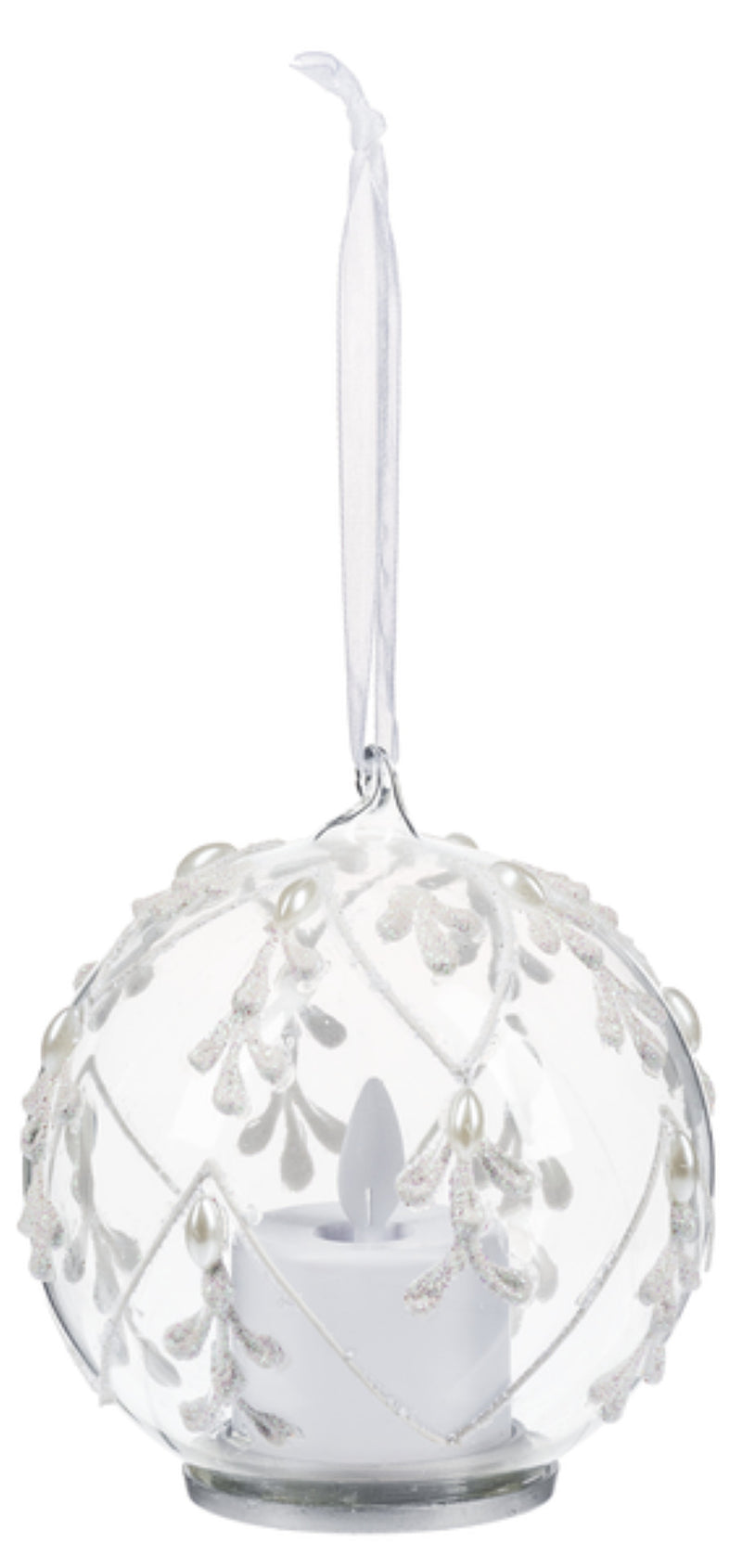 Icicle Ball Ornament with Flickering Flame LED - Straight Lines - The Country Christmas Loft