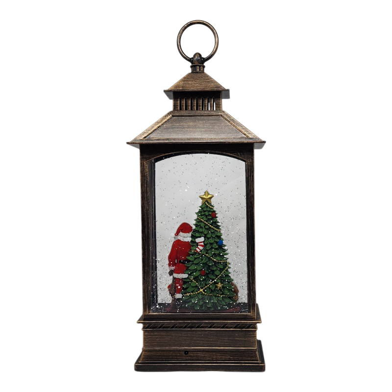 Lighted Spinning Waterglobe Lantern - Santa Delivering Gifts