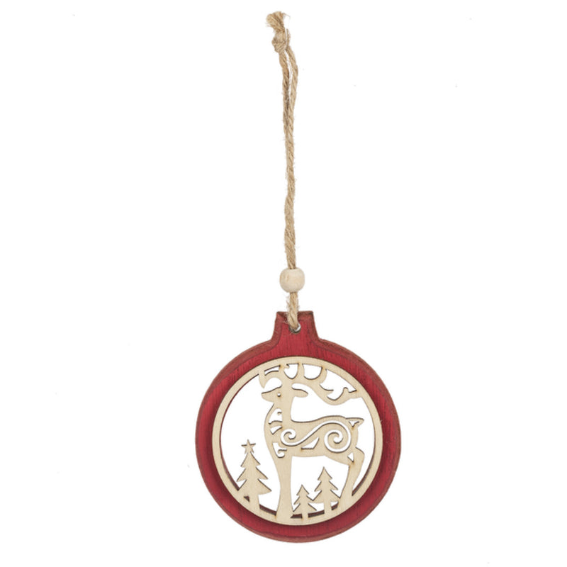 Wooden Icon Ornament - Deer - Red - The Country Christmas Loft