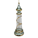 Glass Lighthouse Ornament With Gold Accent - Green
