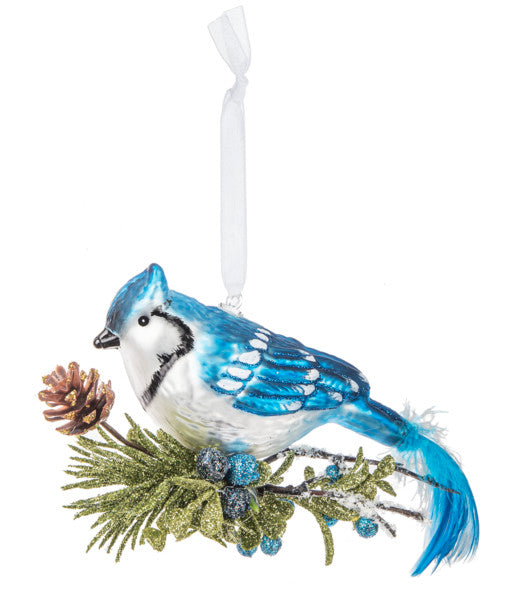 Vintage Glass Blue Jay Ornament