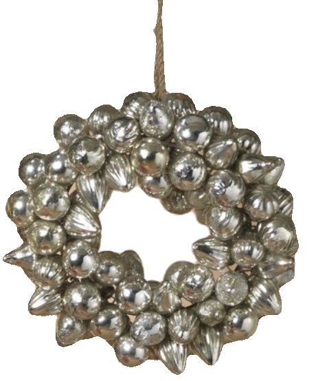 Handblown  Silver Glass Ornament Wreath
