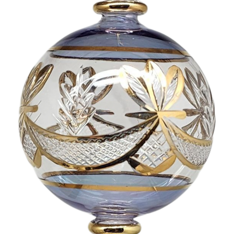 Special Etching Crystal Ball with Dangles Ornament - Blue