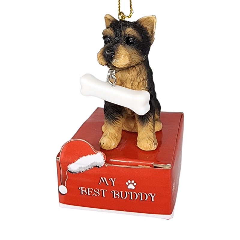 Yorkie Puppy with Bone Ornament