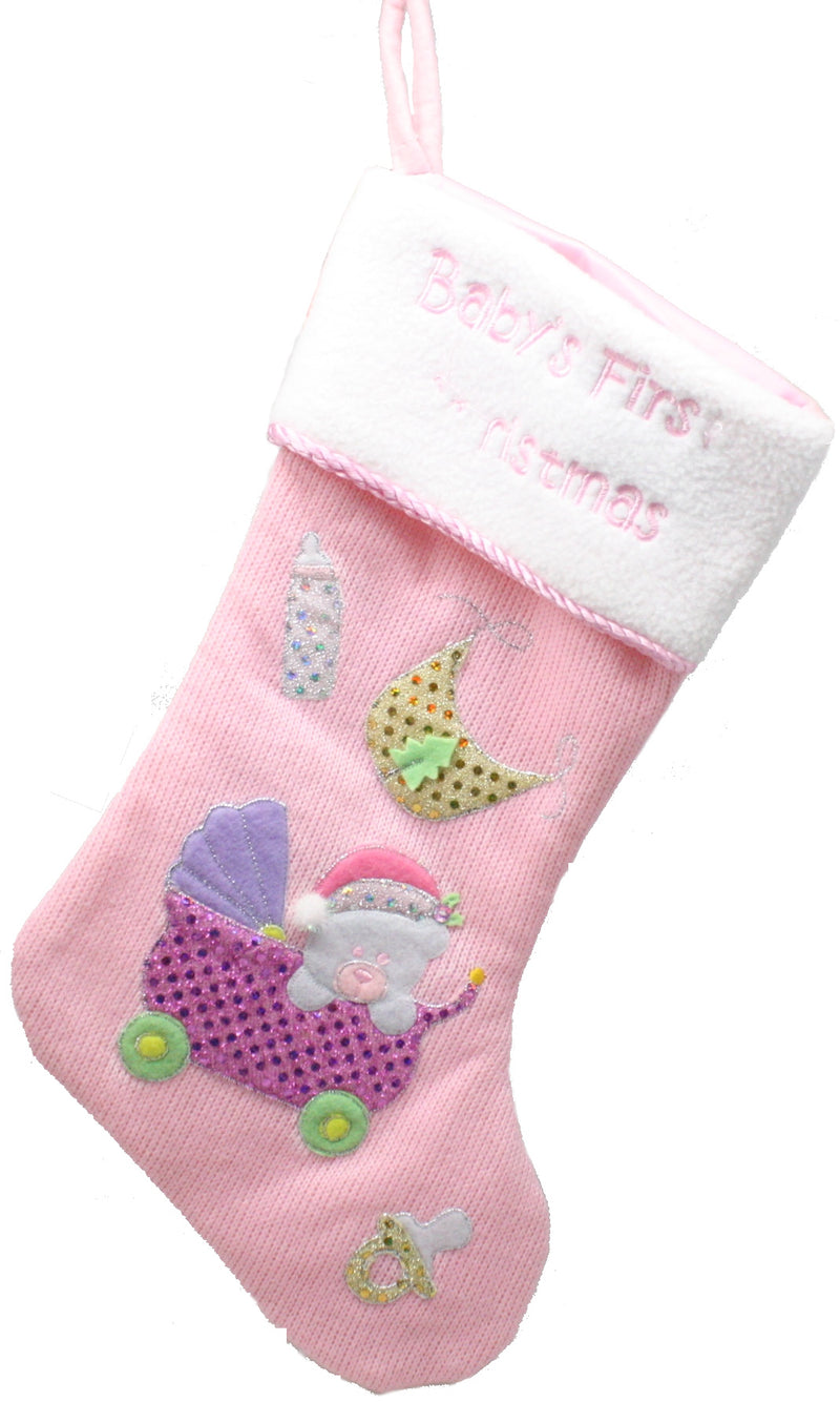 Baby's First Christmas Stocking With Sequins Pink