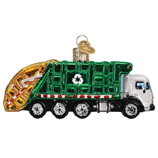 Garbage Truck Glass Ornament