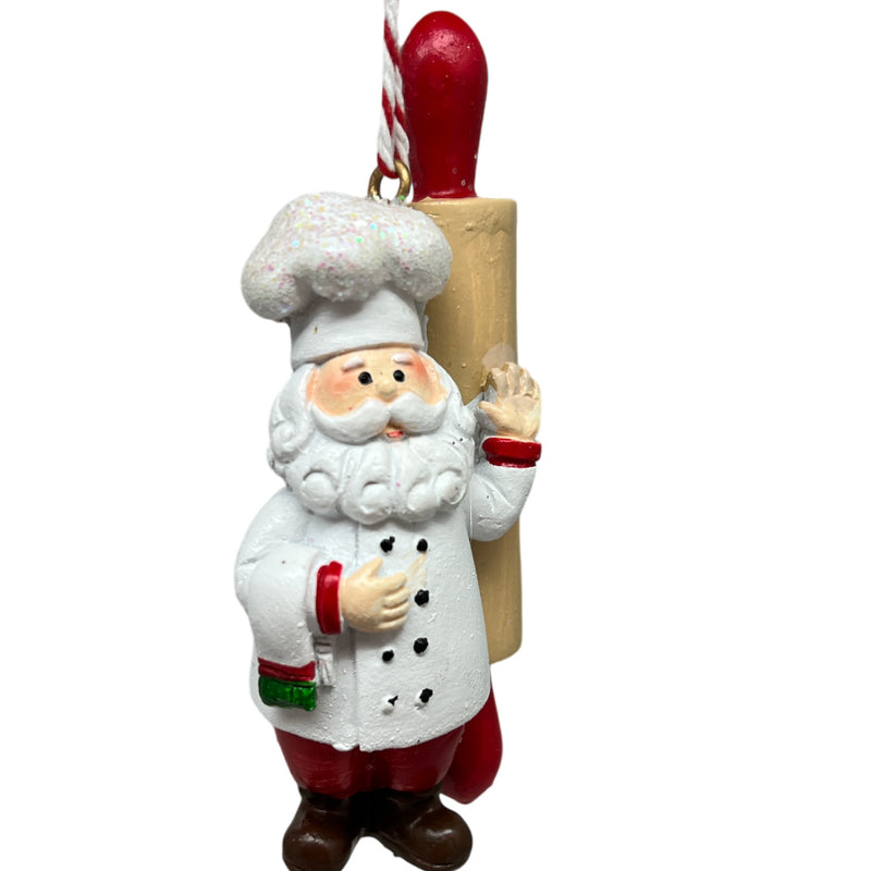 Resin Holiday Santa Chef  with Rolling Pin Ornament