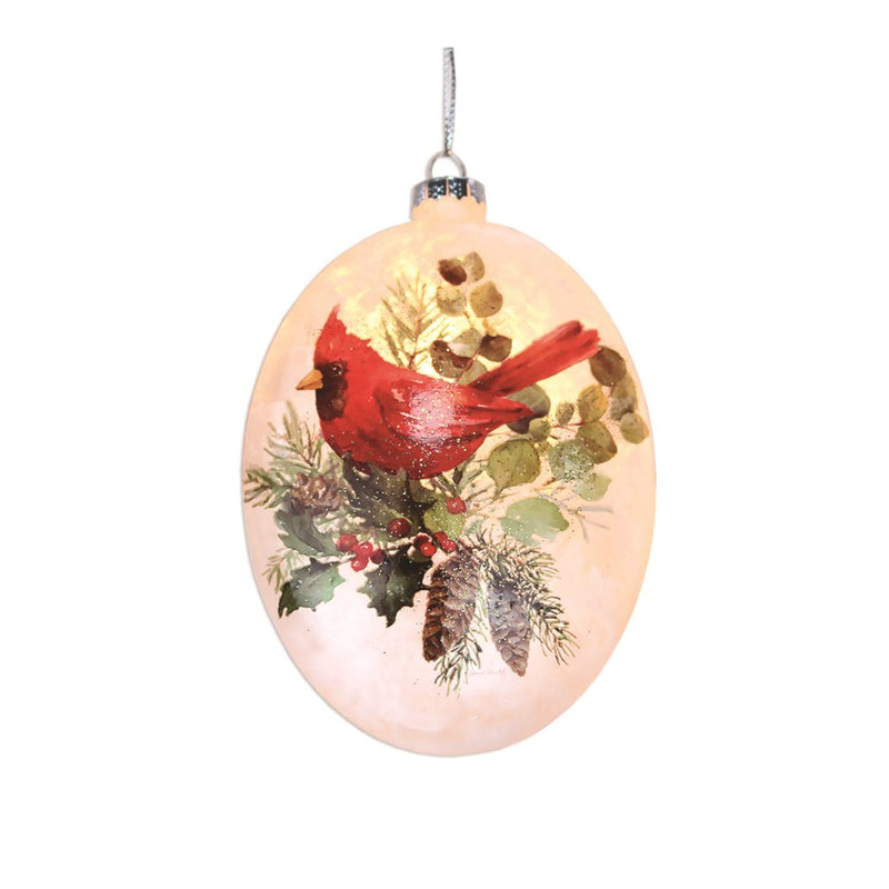 Glass "Lightable" Pine Bough & Cardinal Ornament