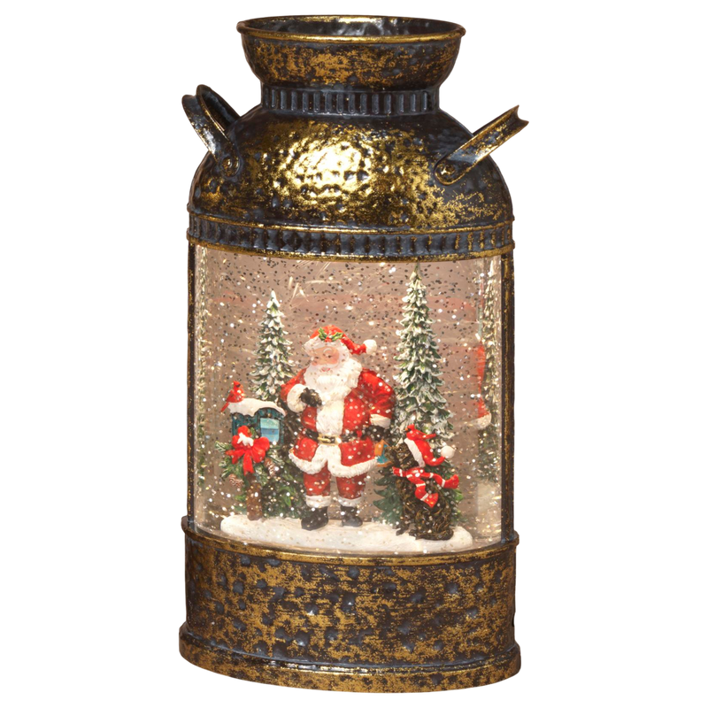 Lighted Spinning Water Globe Milk Can - Santa