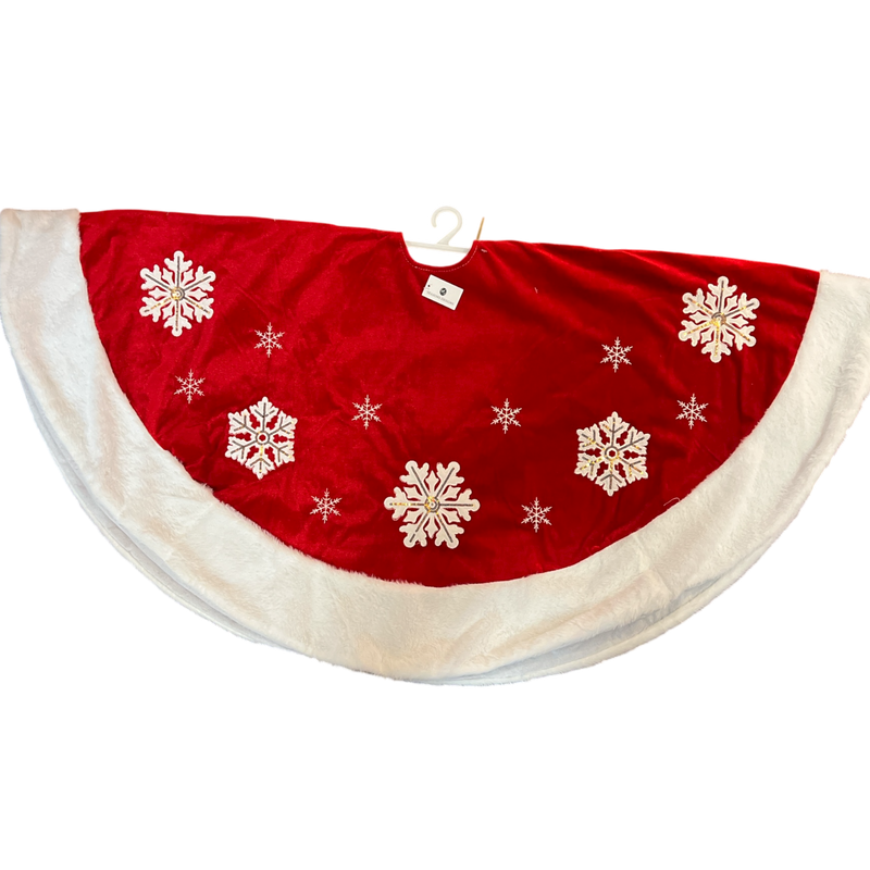 48" Christmas Red W/Wht Snowflake Tree Skirt