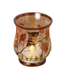 Hand Painted Crackle Glass Tealight Holder - Owl