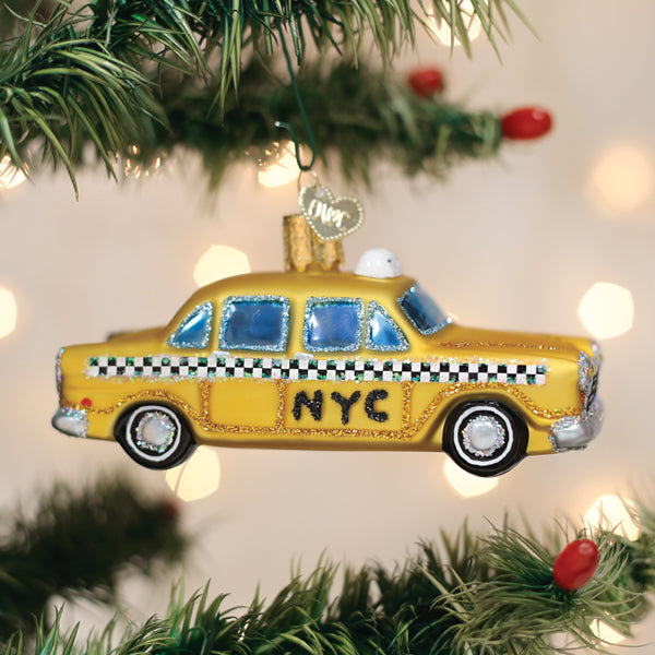 NYC Taxi Cab Glass Ornament