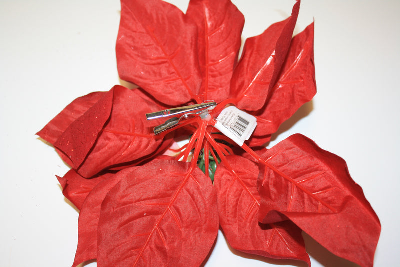 8" Red Artificial Poinsettia Clip On Ornament