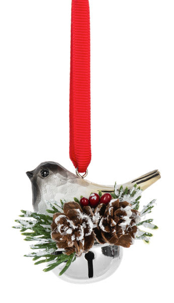 Chickadee in Pinecone Bell ornament