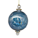 Etched Blown Glass Ball with Crystal Accents - Blue