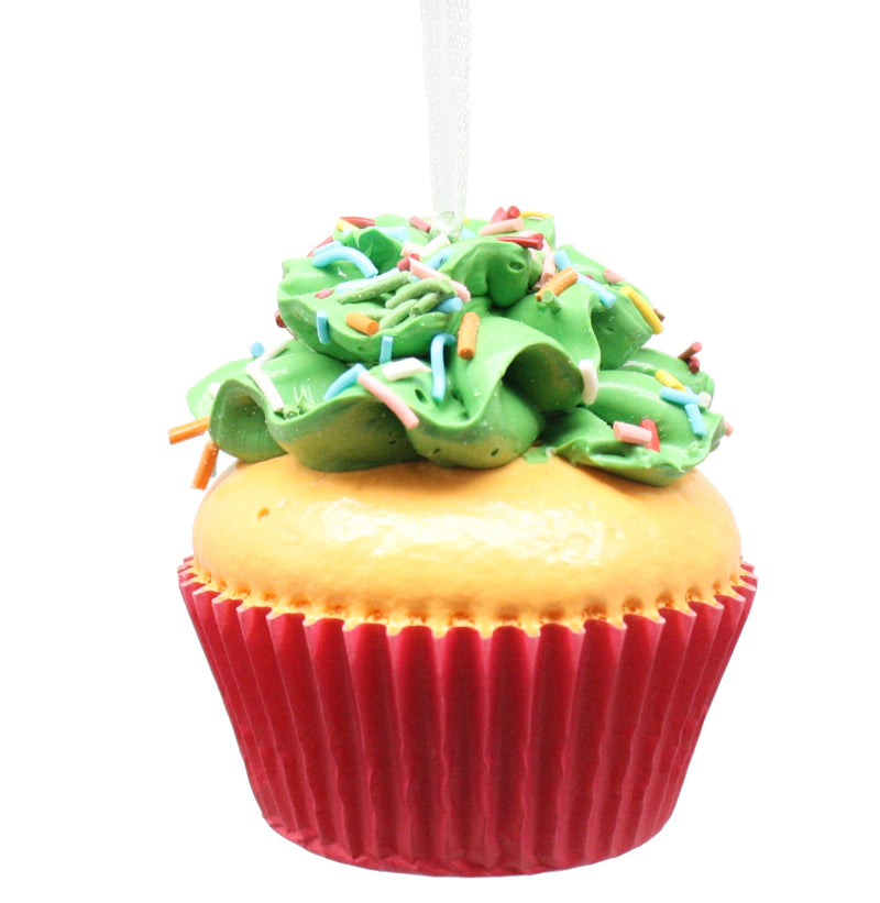 Flower Cupcake Ornaments - Green With Skinny Sprinkles