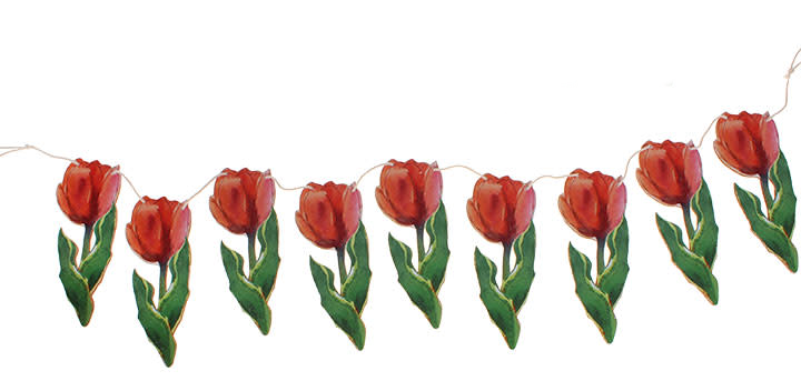Wooden Tulip Garland - Red - The Country Christmas Loft
