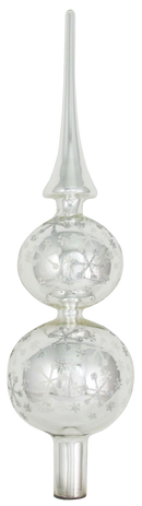 Glass 13 Inch Treetop Finial - Shiny Silver with Glitterlace