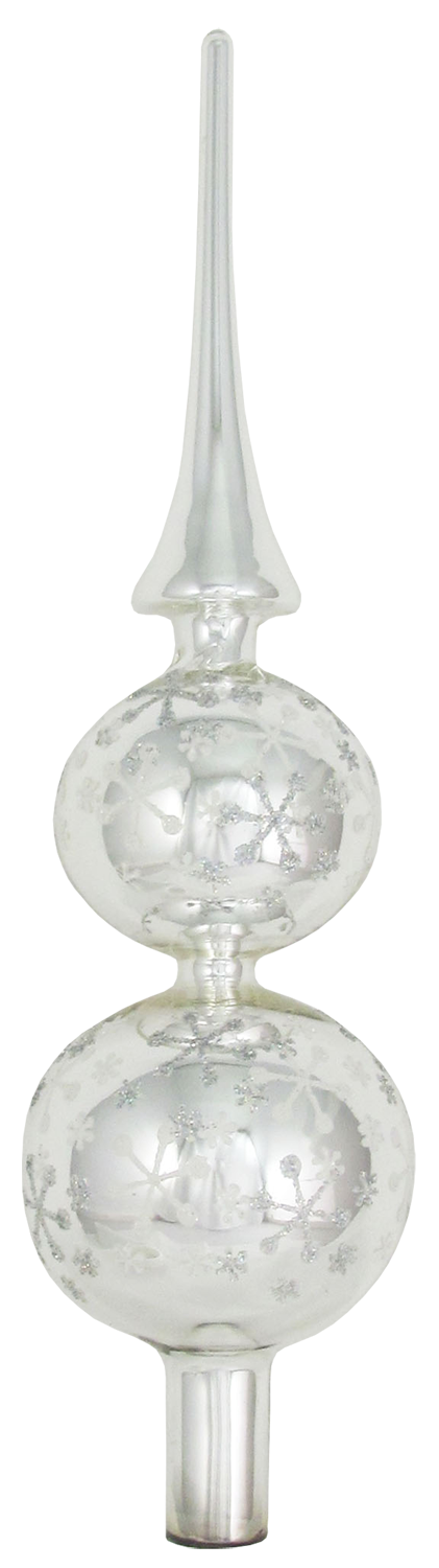 Glass 13 Inch Treetop Finial - Shiny Silver with Glitterlace