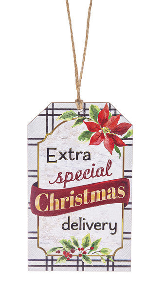 Wooden Plaid Gift Tag Ornament - Extra Special Christmas Delivery