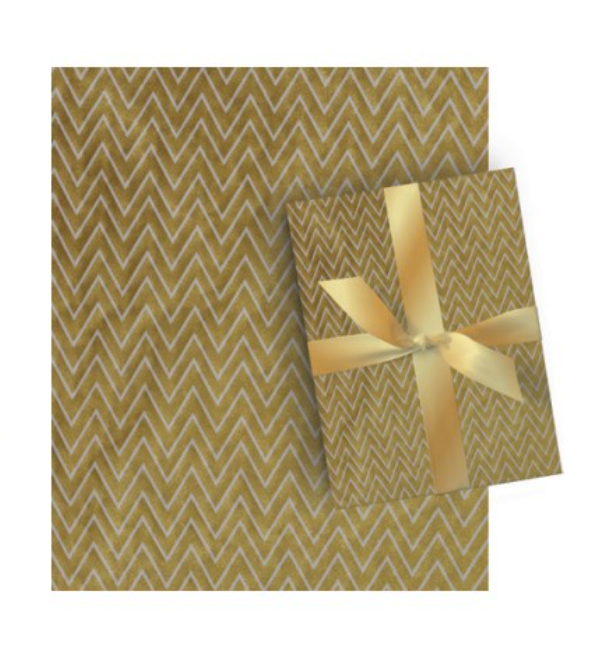 Glitter Embossed Roll Wrap - 30" x 120" - Gold Chevrons