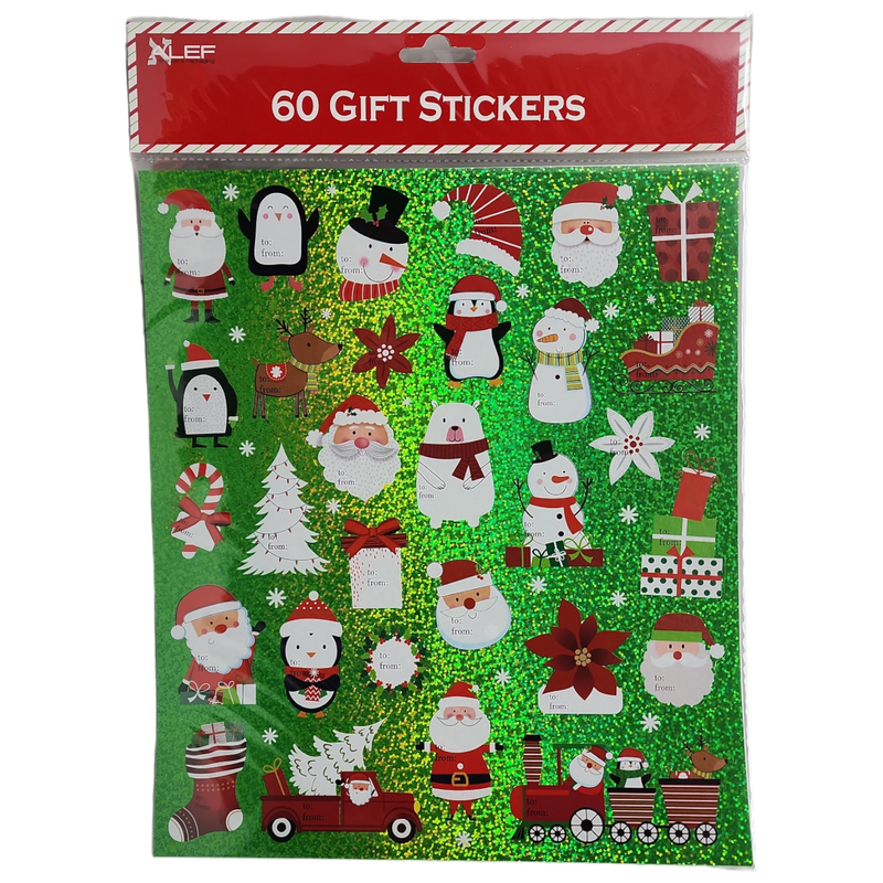 60 Count Peel and Stick Gift Tags - Santa / Penguin / Snowman
